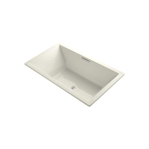 KOHLER Underscore 72 in. x 42 in. Rectangular Soaking Bathtub with Center Drain in Biscuit, VibrAcoustic Bask