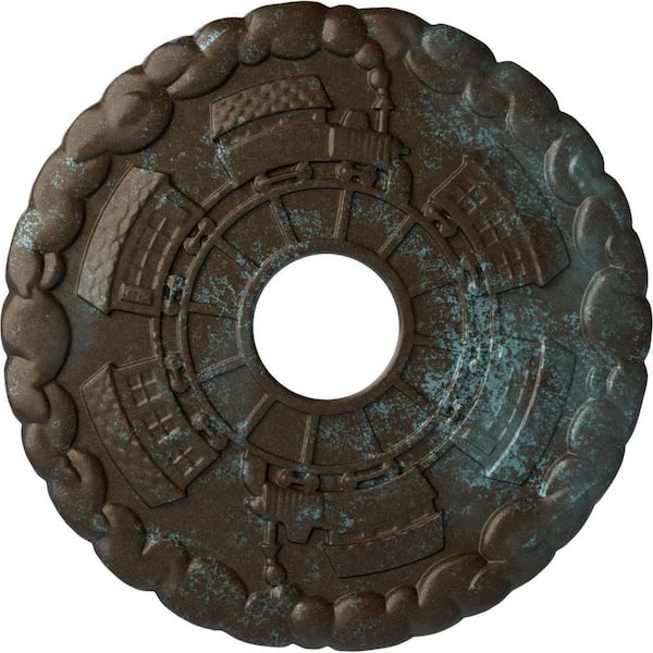 Ekena Millwork 1" x 18-1/2" x 18-1/2" Polyurethane Kendall Train Station Ceiling Medallion, Hand-Painted Bronze Blue Patina