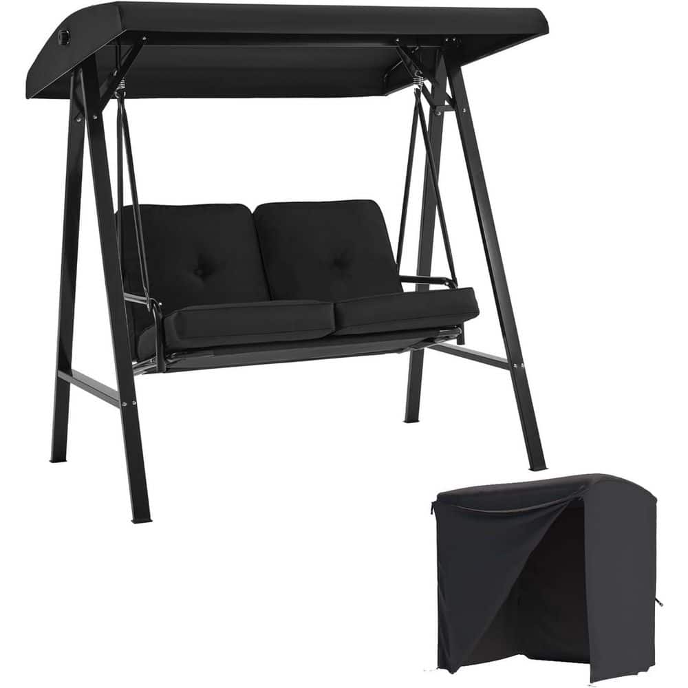 2-Seat Outdoor Patio Swing Chair Porch Swing Bench with Cover, Black price history on PriceWatchPro