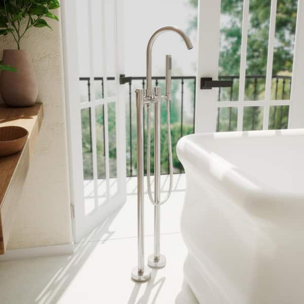 Caribbean Single-Handle Freestanding Tub Faucet with Handshower in Brushed Nickel