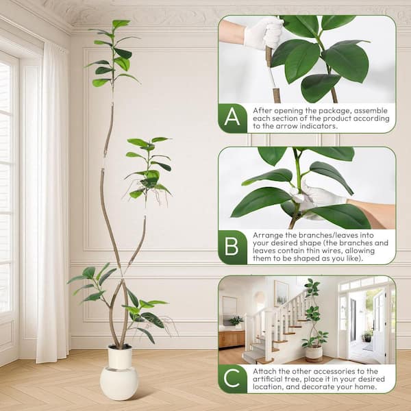 Unbranded 7FT Artificial Fiddle Leaf Fig Tree In White Pot& Stone, Faux  Fiddle Leaf Fig Tree Tropical Large Floor Tree Real Touch  XD-ZSN-PHK_359RJGKJ