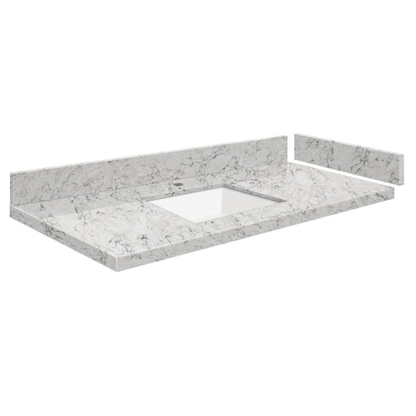 Transolid Silestone 39.5 in. W x 22.25 in. D Quartz White Rectangular Single Sink Vanity Top in Pietra