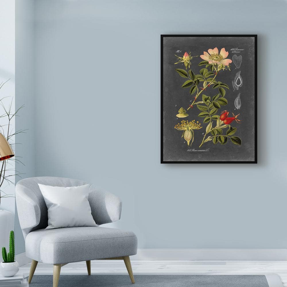 Midnight Botanical I Pink Floral Canvas Wall Art with Black Frame