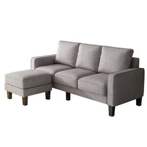 75 in. Square Arm Fabric Modern L-Shaped Sofa in Light Gray with Ottoman