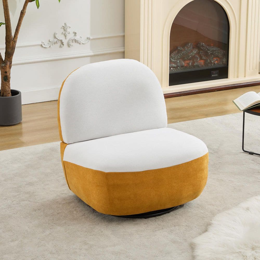 Modern Yellow Chenille Fabric Upholstered 360° Swivel Barrel Accent Chair Side Chair