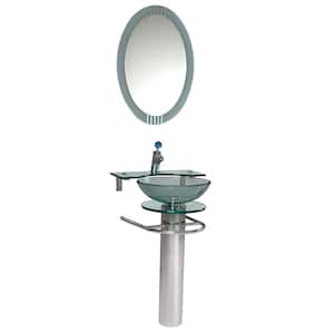 Ovale Vessel Sink in Clear Glass with Stand in Chrome and Frosted Edge Mirror (Faucet Not Included)