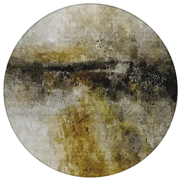 Chantille Machine Washable Indoor/Outdoor Abstract ACN2739 Wheat 8 ft. x 8 ft. Round Rug