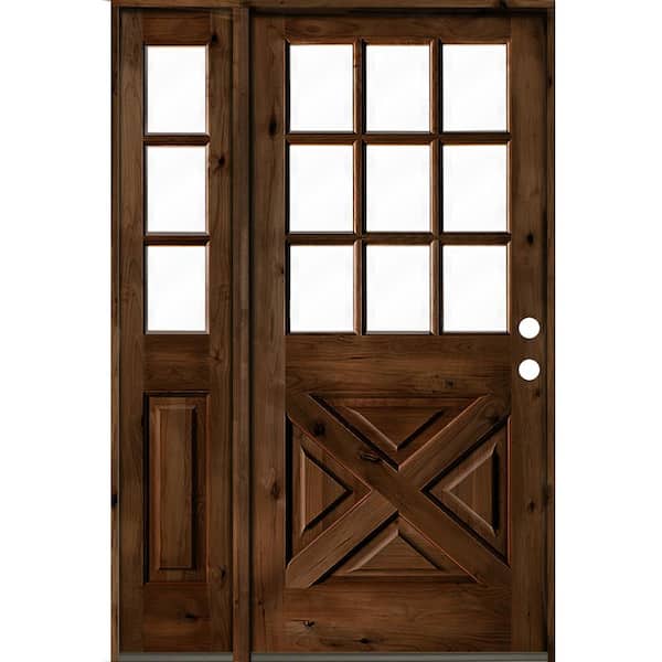 Krosswood Doors 50 in. x 80 in. Alder 2-Panel Left-Hand/Inswing Clear Glass Provincial Stain Wood Prehung Front Door w/Left Sidelite