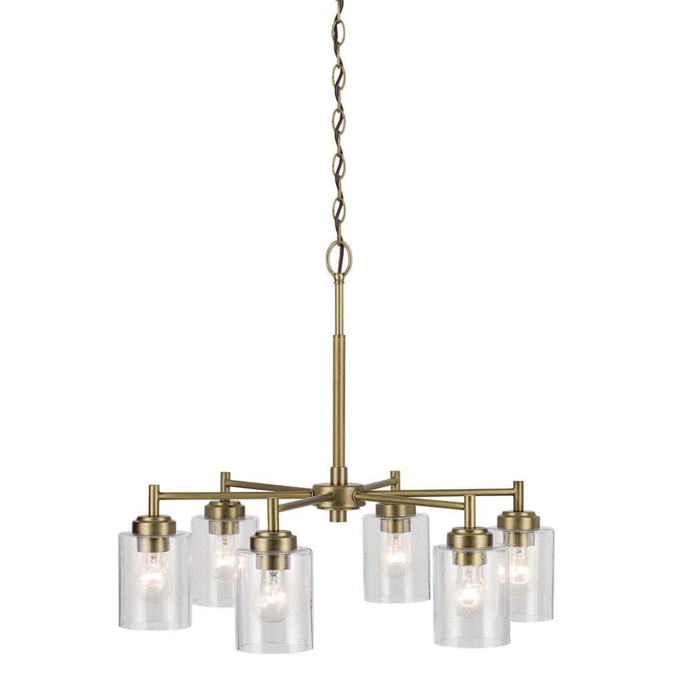 Winslow Natural Brass 6-Light Chandelier with Clear Seeded Glass