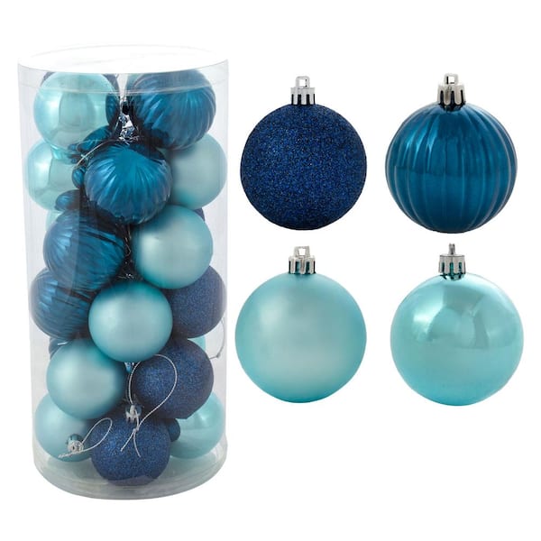 Merry Medley 24-Piece Plastic Ornament Set - 60 mm - Turquoise