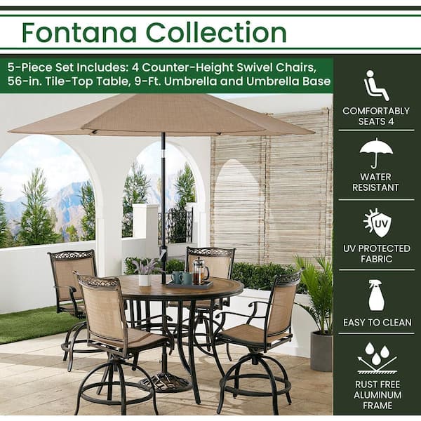 Hanover Fontana Bronze 5 Piece Aluminum Round Outdoor Dining Set 4 Chairs 56 In Tile Top Table Umbrella And Base All Weather Fntdn5pcpbrtn Su - Round Patio Table And Chairs Big Lots Hanover Fontana Bronze 5 Piece Aluminum Round Outdoor Dining Set 4 Chairs 56 In Tile Top Table Umbrella And Base All Weather Fntdn5pcpbrtn Su - Round Patio Table And Chairs Big Lots