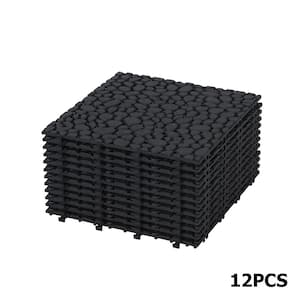1 ft. x 1 ft. All-Weather Outdoor Plastic Composite Interlocking Deck Tiles in Black Waterproof, Anti-Slip (12 Per Case)