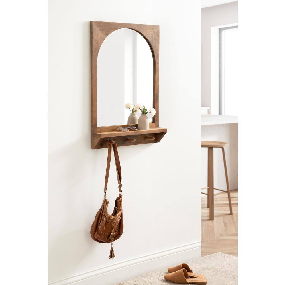 Andover Arched Mango Wood Mirror with Display Shelf and Hooks