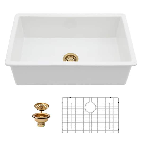 JimsMaison 27 in. Drop-In/Undermount Single Bowl Fireclay White