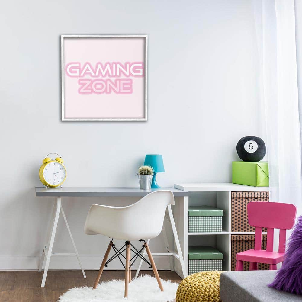 Pastel Pink Gaming Zone by Yass Naffas Designs White Framed Typography Giclee Art Print 24 in. x 24 in.