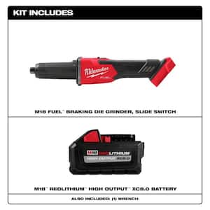 M18 FUEL 18V Lithium-Ion Brushless Cordless 1/4 in. Braking Die Grinder w/HIGH OUTPUT XC 8.0 Ah Battery