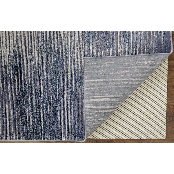 9 ft. x 12 ft. Blue and Ivory Striped Area Rug