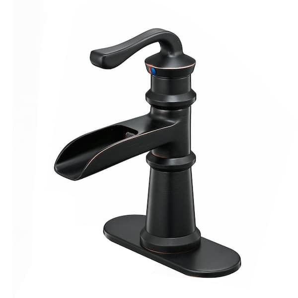 FORCLOVER Single-Handle Low-Arc Single Hole Waterfall Bathroom Faucet with Supply Line in Oil Rubbed Bronze