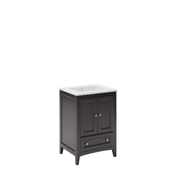 Oxford 24 in. Bath Vanity in Espresso with Quartz Stone Vanity Top in White with White Basin