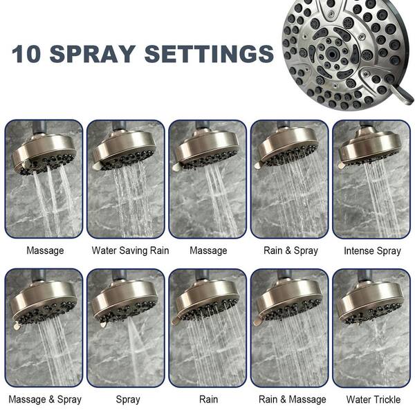 10-Spray Patterns with 1.75 GPM 4.72 in. Wall Mount Fixed Shower Head With High-Pressure in Brushed Nickel
