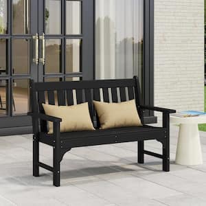 Laguna Outdoor Patio Weather Resistant Poly Plastic 51 in. 2-Person Front Porch Garden Bench in Black