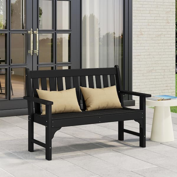 Laguna Outdoor Patio Weather Resistant Poly Plastic 51 in. 2-Person Front Porch Garden Bench in Black