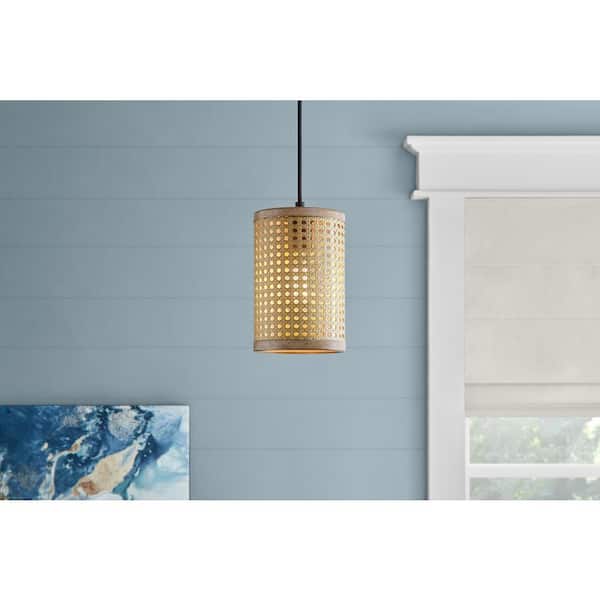 Beau 1-Light Matte Black Mini Pendant with Natural Wood Finish Shade