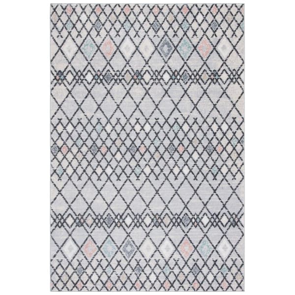 SAFAVIEH Amsterdam Gray/Ivory Doormat 3 ft. x 5 ft. Geometric;Trellis Area Rug