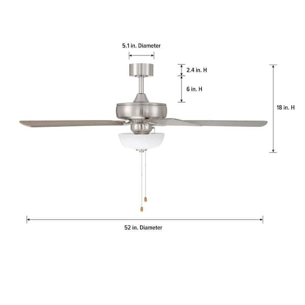 Designers Fountain - Gallant 52 in. Indoor/Covered Outdoor Brushed Nickel Standard Mount Ceiling Fan with Light Kit and Pull Chain Control