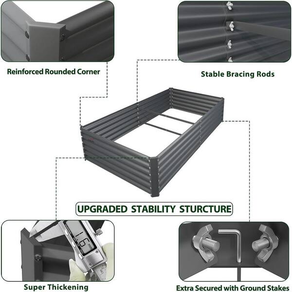 72 in. x 36 in. x 18 in. Grey Outdoor Galvanized Steel Raised