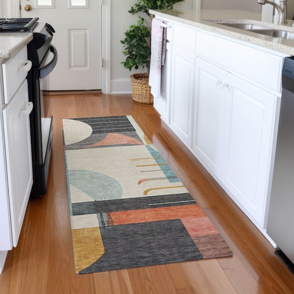 Mayfield Premium Machine Washable Abstract AMF1694 Gray 2 ft. 3 in. x 7 ft. 6 in. Runner Rug