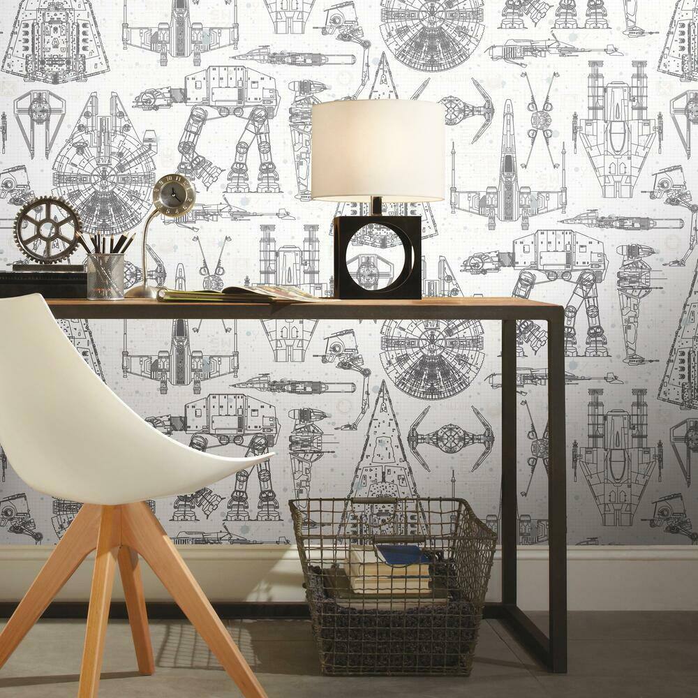 Gray Star Wars Blueprint Peel and Stick Wallpaper Roll
