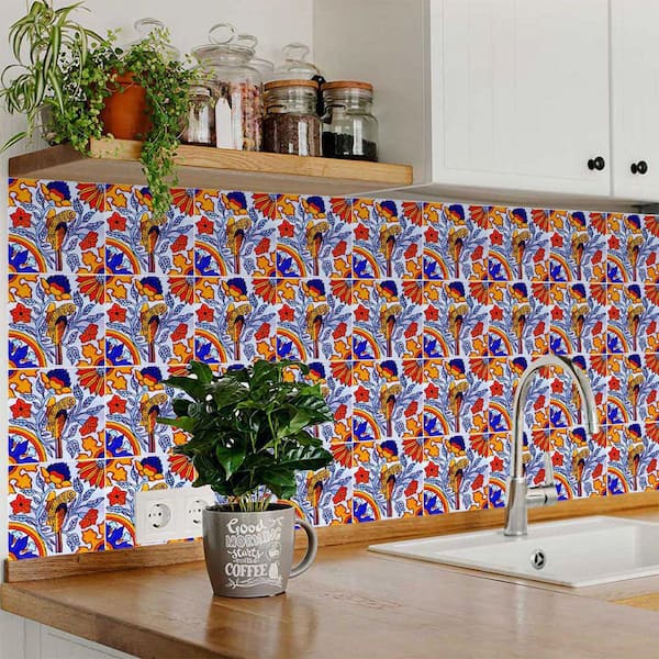 Orange/Blue S4 8 in. x 8 in. Vinyl Peel and Stick Tile (24 Tiles, 10.67 sq. ft. /Pack)