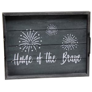 12 in. W x 2.25 in. H x 15.5 in. D  "Home of the Brave" Midnight Blue Wash Decorative Wood Serving Tray