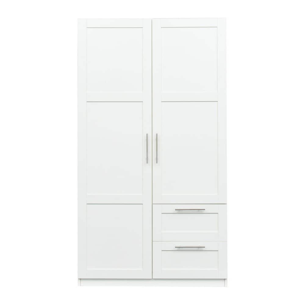 White Simple Wooden Armoire with 2 Drawers and 5 Storage Spaces( H 71 in. X W 40 in. X 20 in. D