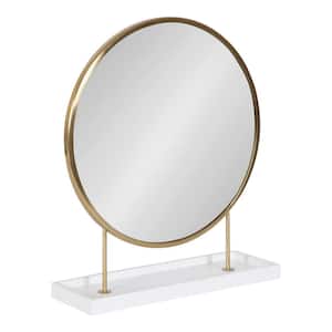 Maxfield 21.5 in. x 18 in. Glam Round White Framed Decorative Wall Mirror