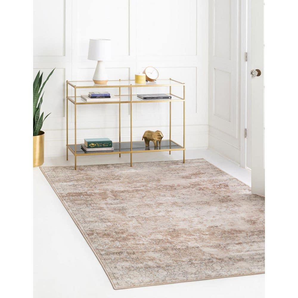 Ivory and Gray Geometric Synthetic 6' x 9' Area Rug