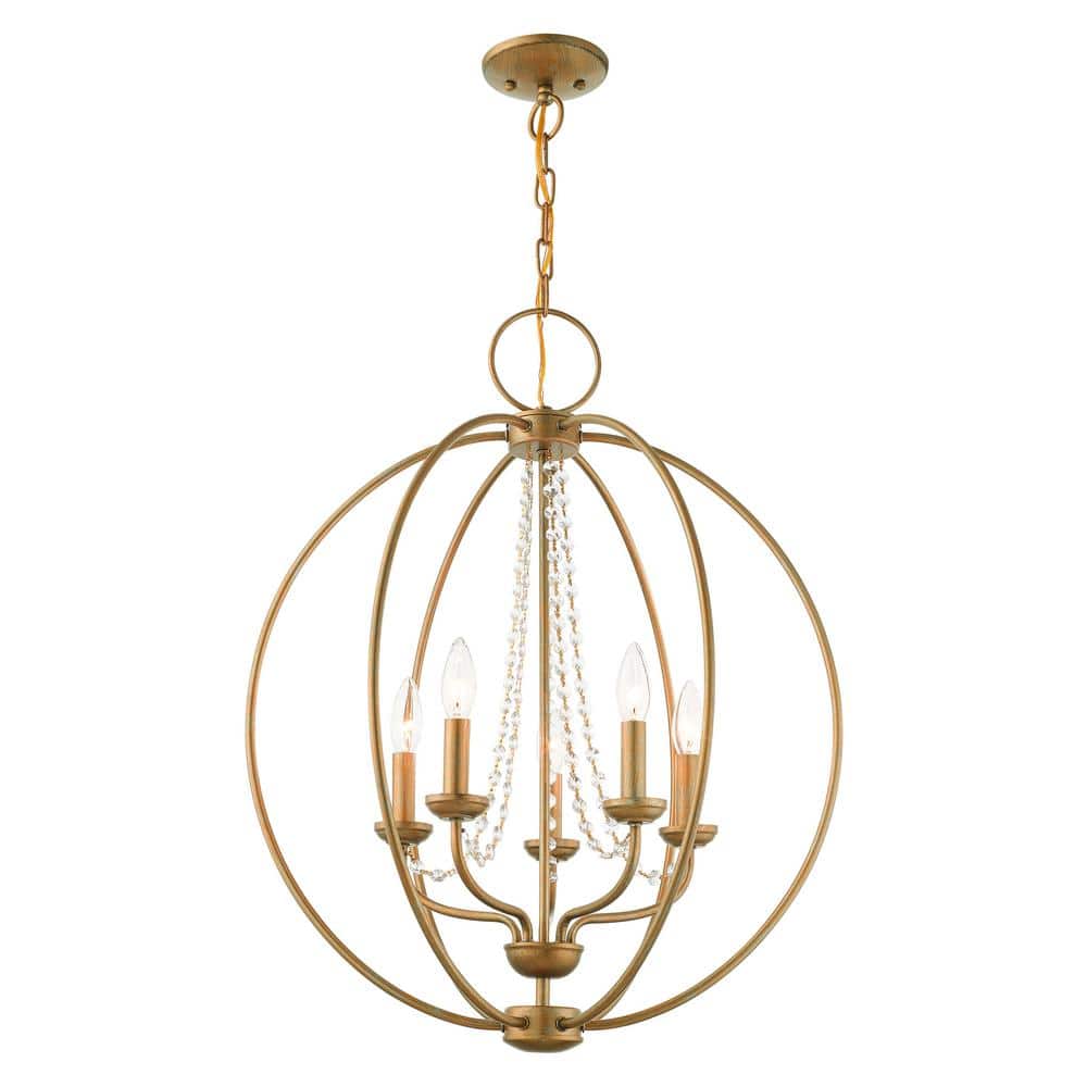 Antique Gold Leaf Crystal 5-Light Globe Chandelier
