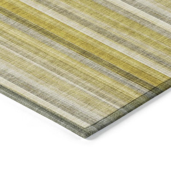 Gold 8 ft. x 10 ft. Woven Striped Rectangle Indoor/Outdoor Area Rug