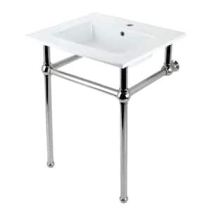 Fauceture 25 in. Ceramic Console Sink Set with Brass Legs in White/Polished Nickel