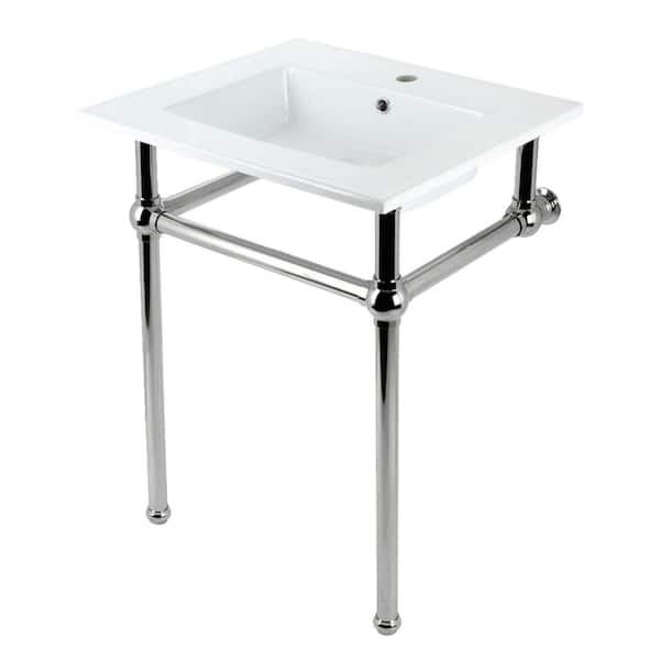 Kingston Brass Fauceture 25 in. Ceramic Console Sink Set with Brass Legs in White/Polished Nickel