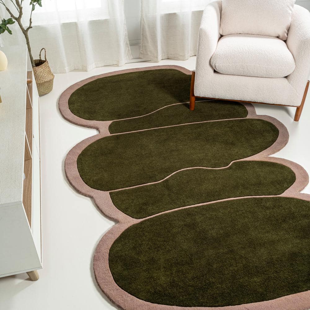 Whimsical Green and Pink Handwoven Wool Kids Area Rug, 6' x 9'