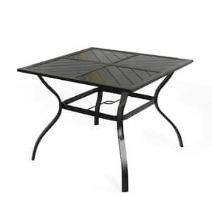 2.25 in. Black Metal Outdoor Square Dining Table with Umbrella Hole