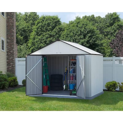 10 ft. W x 8 ft. H x 8 ft. D EZEE Galvanized Steel High Gable Shed in Cream/Charcoal Trim with Snap-IT Quick Assembly