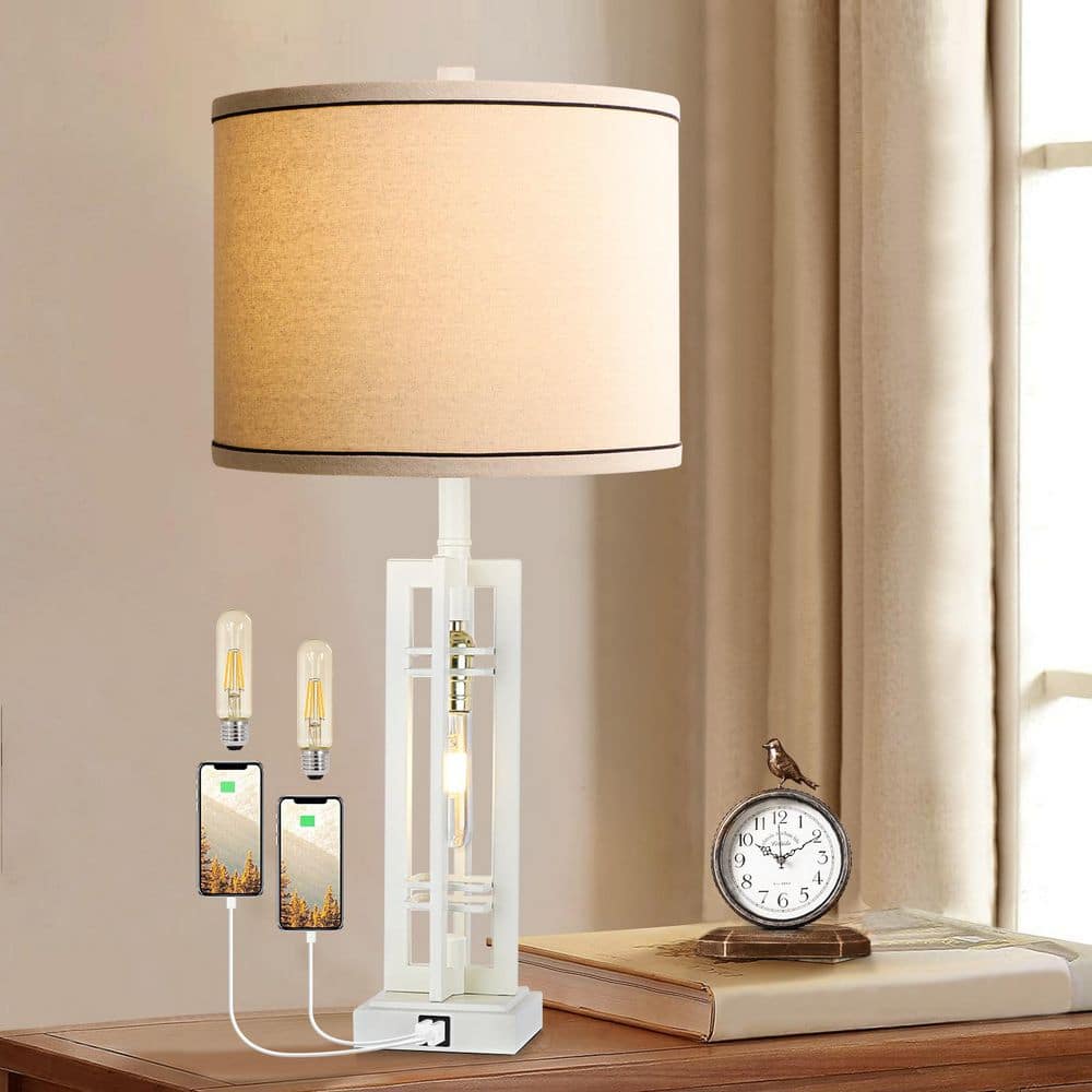 27.5 in. Farmhouse White Table Lamps with USB Ports, Nightstand Lamps with 2 LED Blubs for Living Room Bedroom Office price history on PriceWatchPro