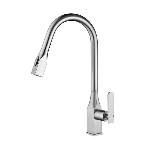 ELLO&ALLO Single-Handle Pull-Out Sprayer Kitchen Faucet in Brushed Nickel