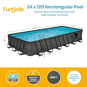 24 ft. x 12 ft. Rectangular 52 in. Deep Metal Frame Above Ground Pool, Dark Herringbone