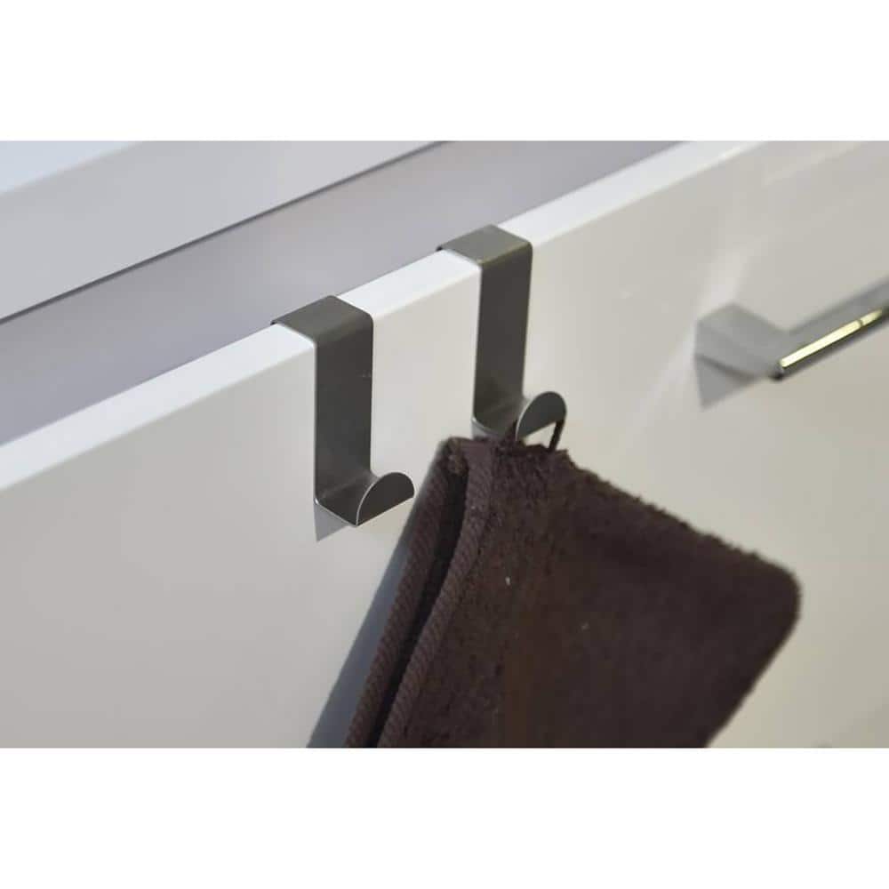 Silver Stainless Steel Over Cabinet Door Hooks Set of 2