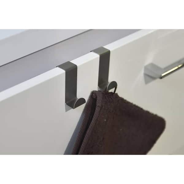 Brushed Stainless Steel (Silver) Over Cabinet Door Hooks Up to 3/4'' Set of 2, Evideco