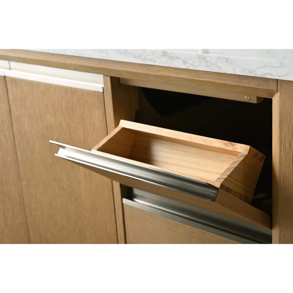 Natural Oak Single Sink Bathroom Vanity with Marble Top